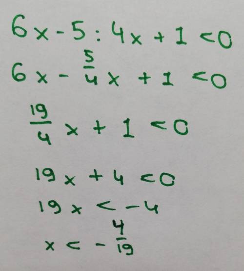 6x-5÷4x+1<0 найдите целые решения неравенства​