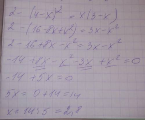 Уравнение 2-(4-x)^2=x(3-x)