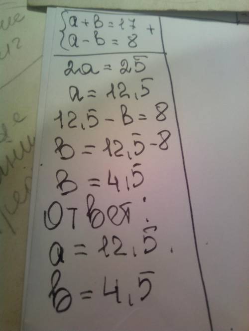 {a+b=17,a−b=8 Відповідь:a= .