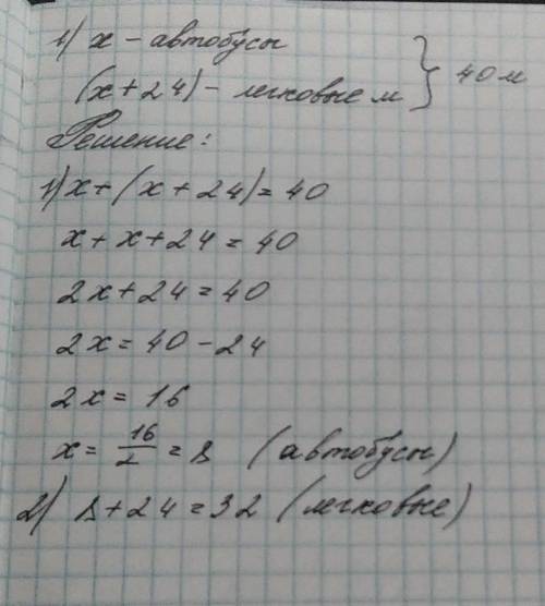 с Алгеброй На стоянке были легковые автомобили и автобусы. Всего 40 машин. Легковых было на 24 больш