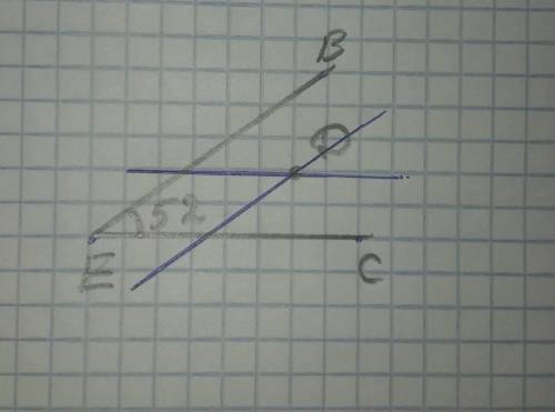 Начертите угол BEC, градусная мера которого равна 52°. Отметьте между сторонами угла точку D и прове