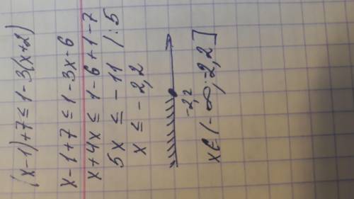 (х -1) + 7 ≤ 1 –3(х+2) решите уравнение