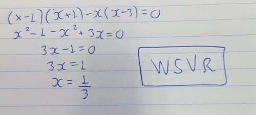 Розв’яжіть рівняння (x-1)(x+1)-x(x-3)=0​
