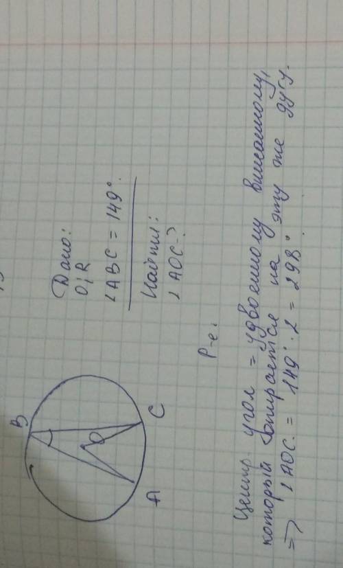 Чему равен центральный угол, если соответствующий ему вписанный угол равен 149°?​