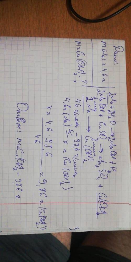 Натрій масою 4,6 г розчинили у воді. До утвореного розчину додали розчин купрум 2 сульфату обчисліть
