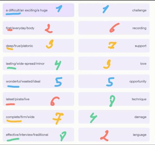 Match each group of adjectives with a suitable noun. There is an example for you.