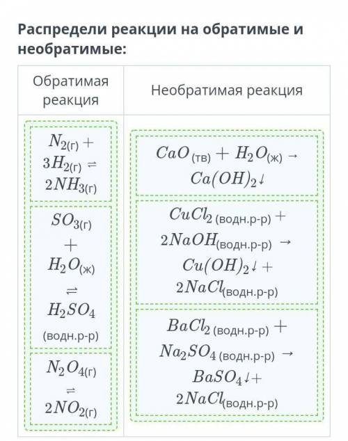 Распредели реакции на обратимые и необратимые