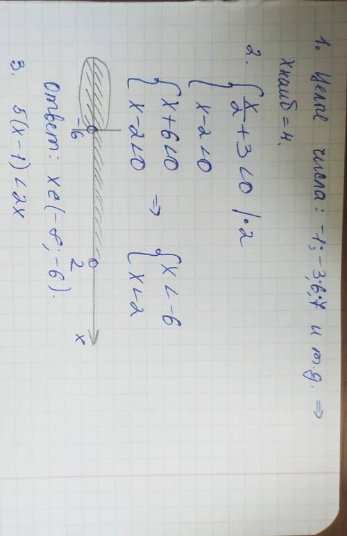 1)Наибольшее целое число х, удовлетворяющее неравенству: Х<52)решить систему неравенств:{х/2+3&lt