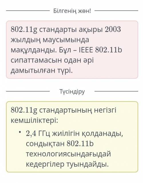 802.11g стандартының негізгі кемшіліктерін анықта