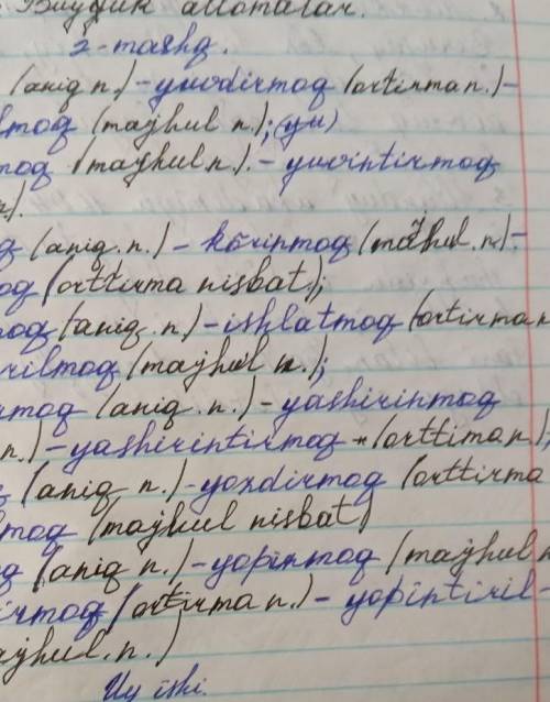 Juftlab berilgan feʼllarni namunadagidek nisbat shaklini koʻrsatib yozing. Yuvmoq- yuvdirmoq - yuvdi