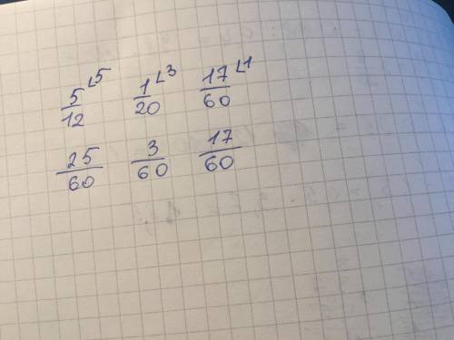 Привести к общему знаменателю 5/12, 1/20 и 17/60 НАДО