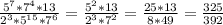 \frac{5^{7} *7^{4}*13 }{2^{3}*5^{15}*7^{6} } =\frac{5^{2}*13 }{2^{3}*7^{2} }=\frac{25*13}{8*49} =\frac{325}{392}
