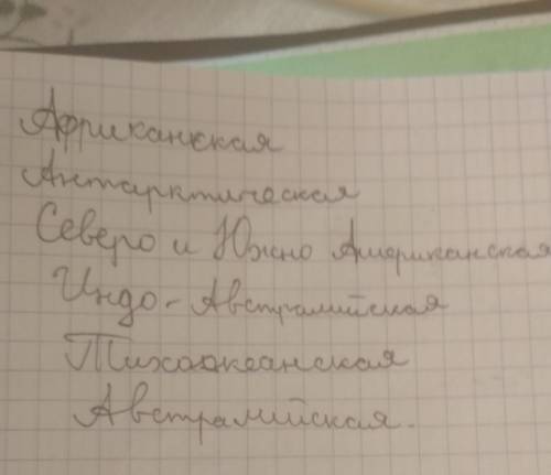 Используя карту строения земной коры Перечисли 7 крупных литосферных плит