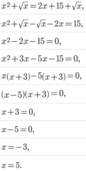 Решите уравнение x^2 + √x = 2x + 15 + √x