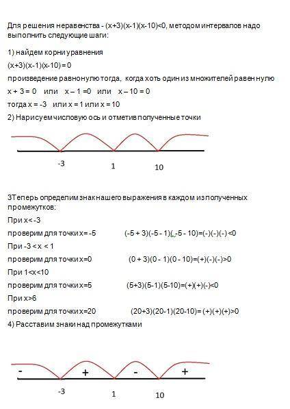(x+3)(x-1)(x-10)<0 решите неравенство Используя метод интервалов ​