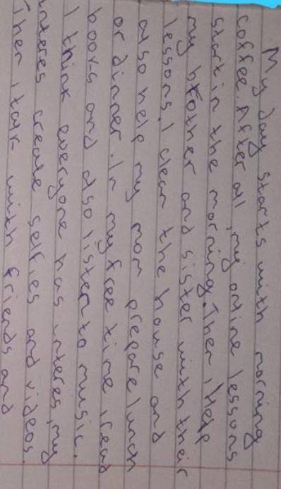 Write an essay about your daily life. Include information about your family members, relationships a