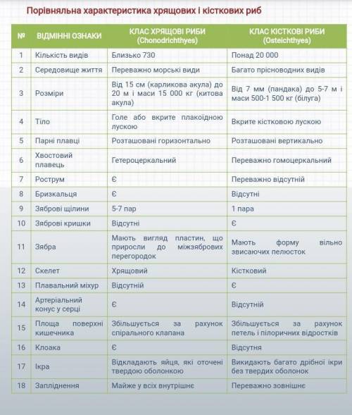 Порівняти клас кісткові риби і хрящові риби за ознаками ?​