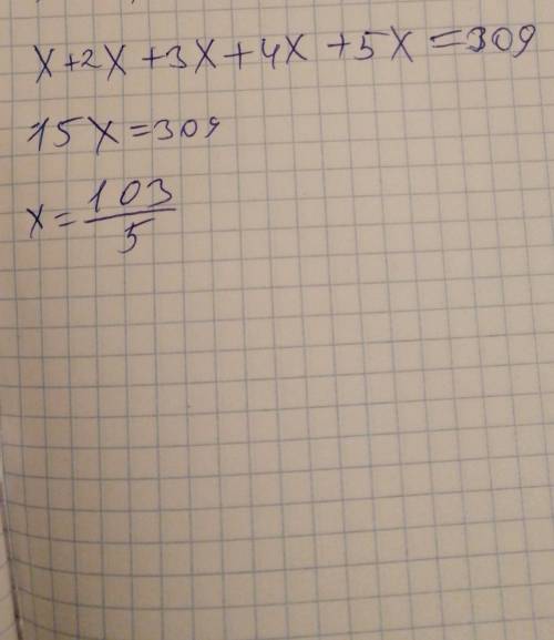 Розв’язати рівняння x+2x+3x+4x+5x=309