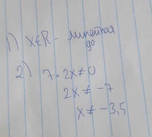 А) область определения функции, заданной формулой: 1) у=17х-24 2)у=(х+5)/(7+2х)​