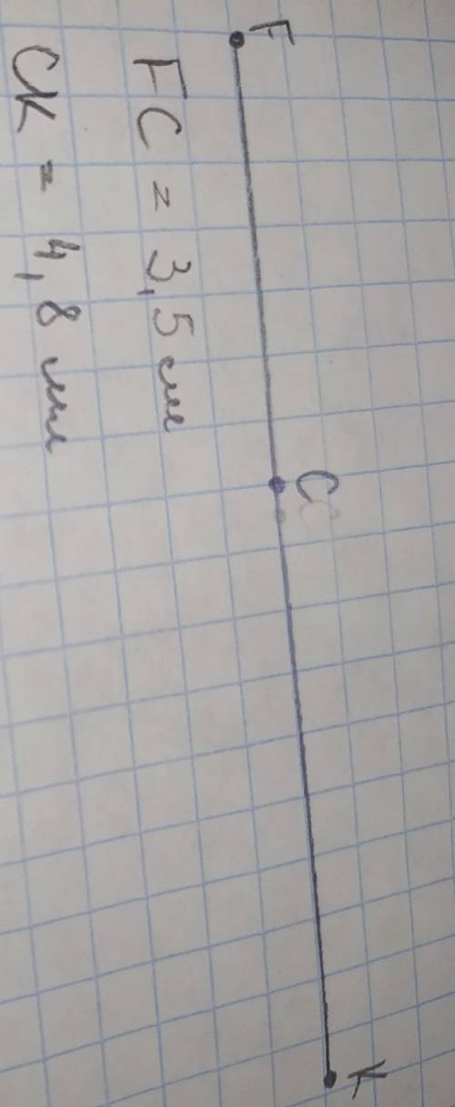Начертите отрезок FK длина которого равна 8см 3 мм отметьте на нём точку контрольная​