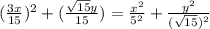 (\frac{3x}{15})^2 +(\frac{\sqrt{15} y}{15}) =\frac{x^2}{5^2} +\frac{y^2}{(\sqrt{15}) ^2}