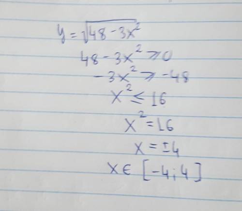 Y=√48-3x^2 найти область определения​