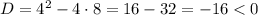 D = 4^2 - 4\cdot 8 = 16 - 32 = -16 < 0