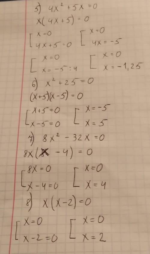 От Вариант 21). x² = 492). х² – 0,09 = 03). 2x²= 504). х² – 5х = 05). 4х² + 5х = 06). х²+ 25 = 07).