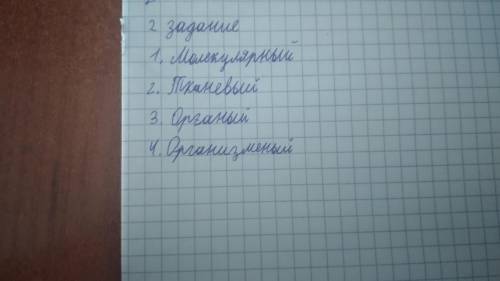 2. Назовите уровни организации живых организмов, 1. 2. 3. 4.Верных ответов: 11-клетка;2-система орга