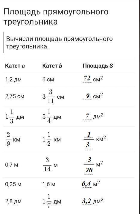 Вычисли площадь прямого треугольника​