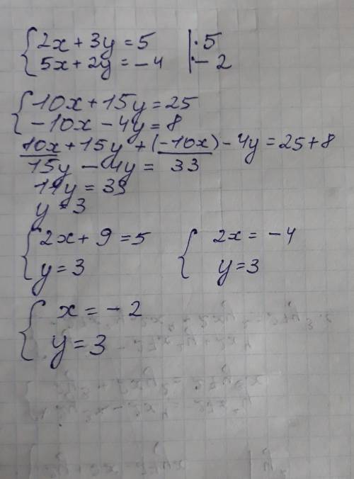{2x+3y=5{5x+2y=-4методом сложения ​