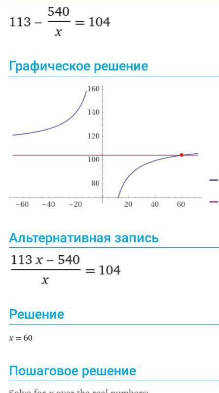 Реши уравнение, записывая полностью решение113 - 540 : x = 104 ​