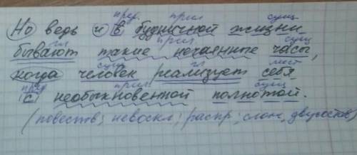Синтаксический разбор: Но ведь и в будничной жизни бывают такие нечаянные часы, когда человек реализ