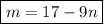 \boxed{m=17-9n}