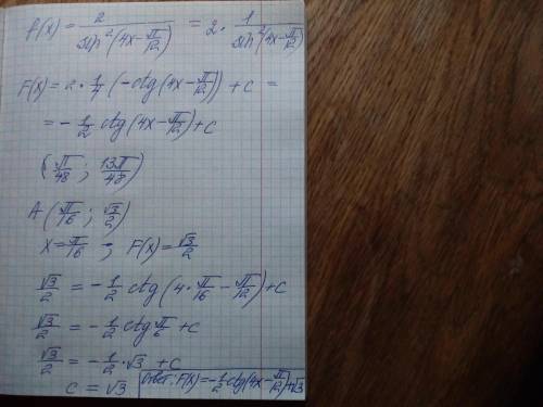 Решите , буду очень благодарен. 1) Найдите первообразную функции f(x) = 1\3sinx\3 + 4cos4x , график