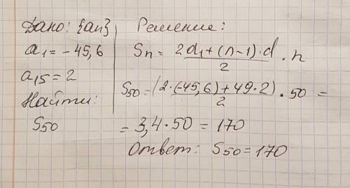 Найдите сумму пятидесяти первых членов арифметической прогрессии первый член которой равен -45,6,а 1