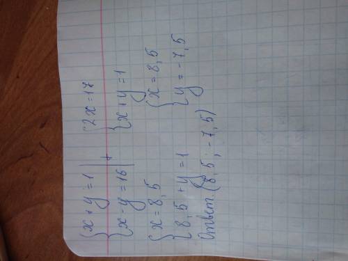 Реши систему уравнений: &nbsp; &nbsp; {y+x=1. x−y=16​