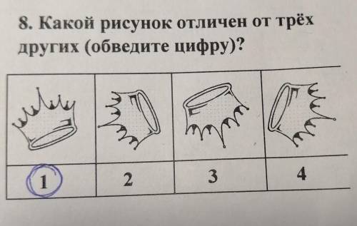 Какой рисунок отличен от трёхдругих (обведите цифру)?​