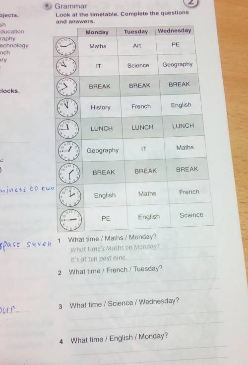 6 Grammar.Look at the timetable. Complete the questionsand answers.​