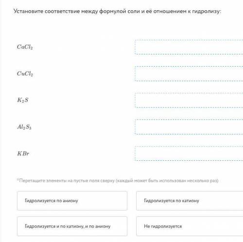 Установите соответствие между формулой соли и её отношением к гидролизу:
