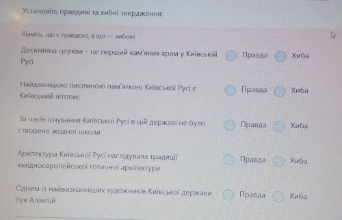 Укажіть правдиві та хибні твердження ​