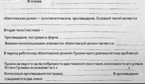 Заполнить пробелы. Тема: Капитанская дочкаВ основеКапитанская дочка - политематическое произведе