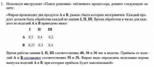 Используя инструмент «Поиск решения» табличного процессора, решите следующую задачу: «Фирма производ