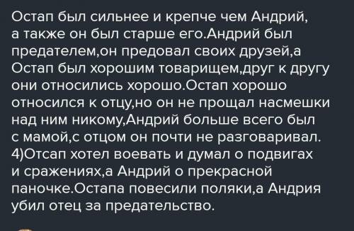 Выполнить сравнительную характеристику Остапа и Андрия по следующим признакам: внешкность, возраст,