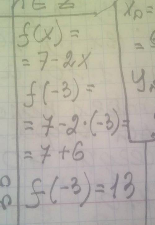 Найдите значение: fx) = 7 – 2х, при х = -3.​