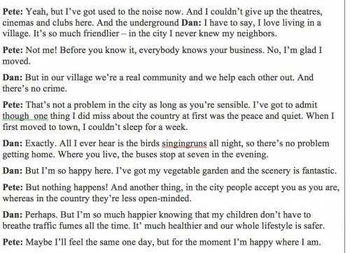 I. Read the following dialogue and then use the information to fill in the following table. (8 point