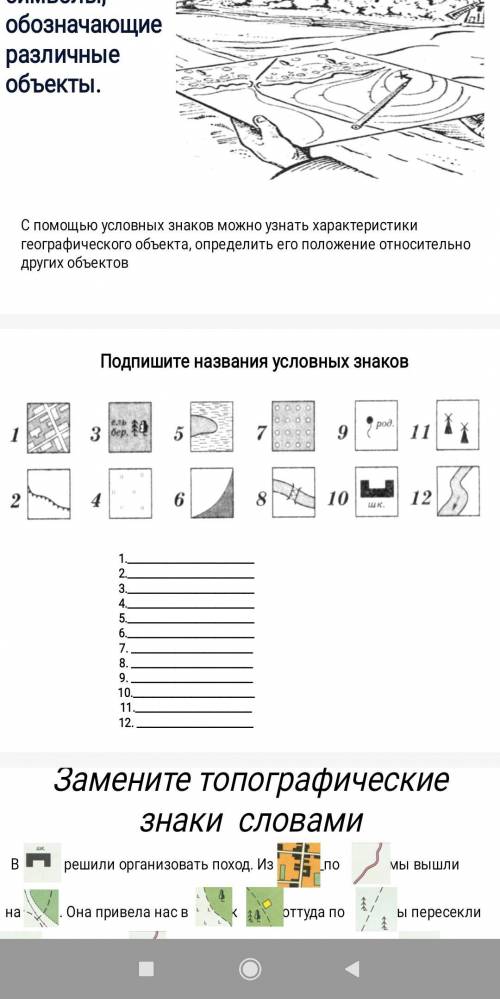Подпишите название условных знаков