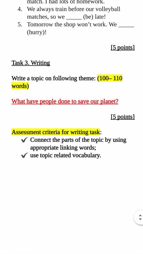 Write a topic on following theme: (100– 110 words) What have people done to save our planet? Assess