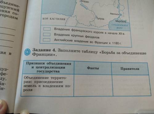 Заполните таблицу Борьба за объединение Франции Признаки объединения и Факты Правители централиза