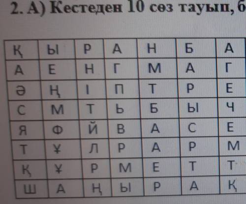 Дар-адалдықтың, достықтың символы. 2. А) Кестеден 10 сөз тауып, белгіле. (найди в таблице 10 слов и